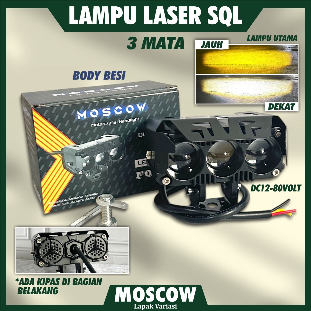 Lampu Tembak 3 Mata Sorot LED Laser ADA KIPAS COOLANT Lampu Tembak SQL Motor Dan Mobil Lasergun