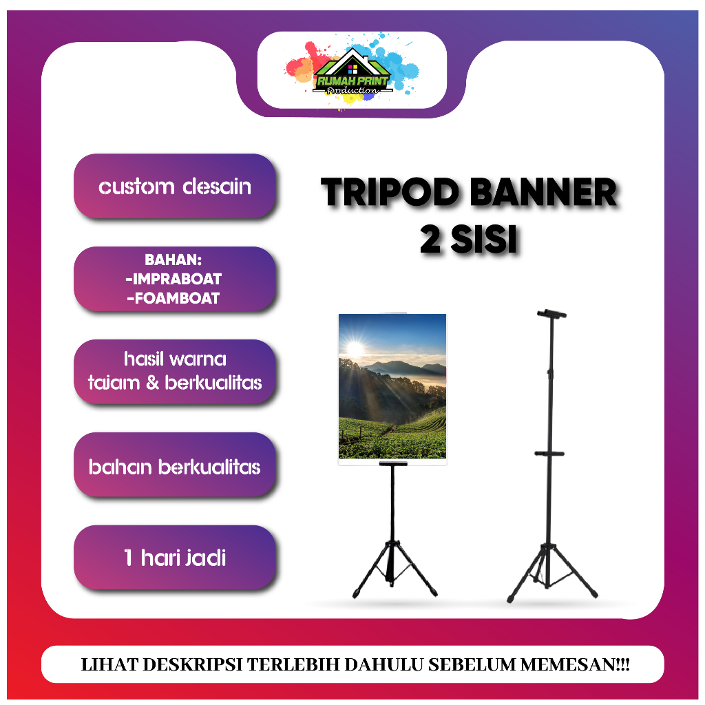 Tripod Banner 2 Sisi / Standing Banner Promosi / Tripod Stand Banner Berdiri / Tiang Banner 2 Sisi /