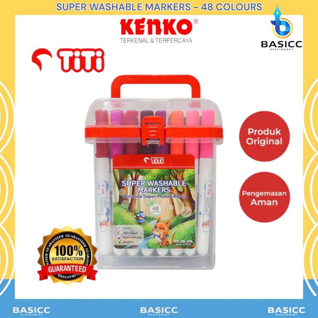 

Titi Super Washable Markers Spidol 48 Color Mudah Dicuci TI-SWM 48 | @ 1Set=48 Warna
