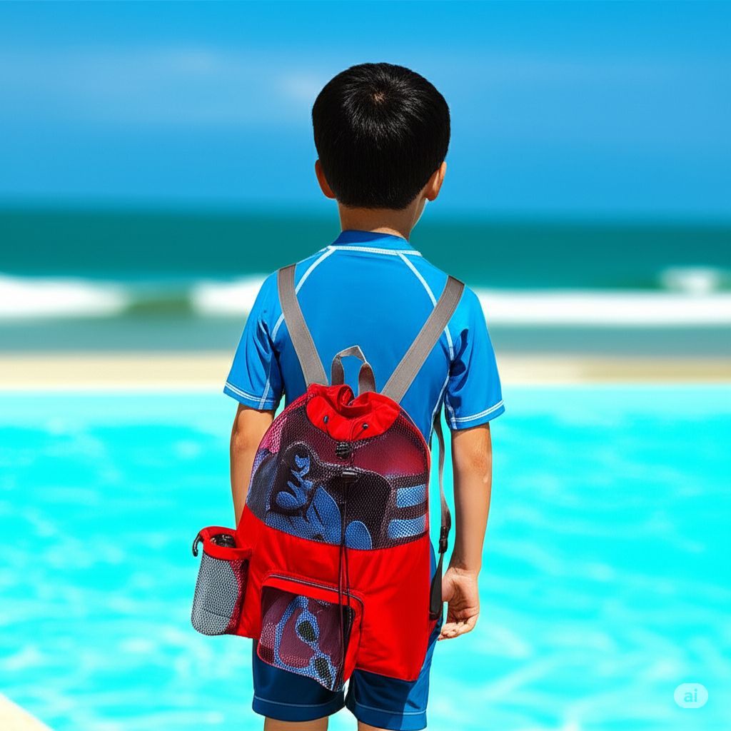 Tas Ransel Anak Biru Merah Hitam Untuk Perlengkapan Renang muat pelampung dan fin