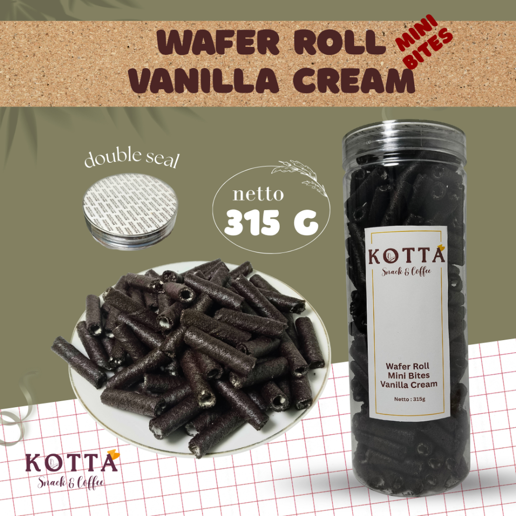 

Wafer Roll Mini Bites Vanilla Cream 315 gram | Kemasan Jar / Toples