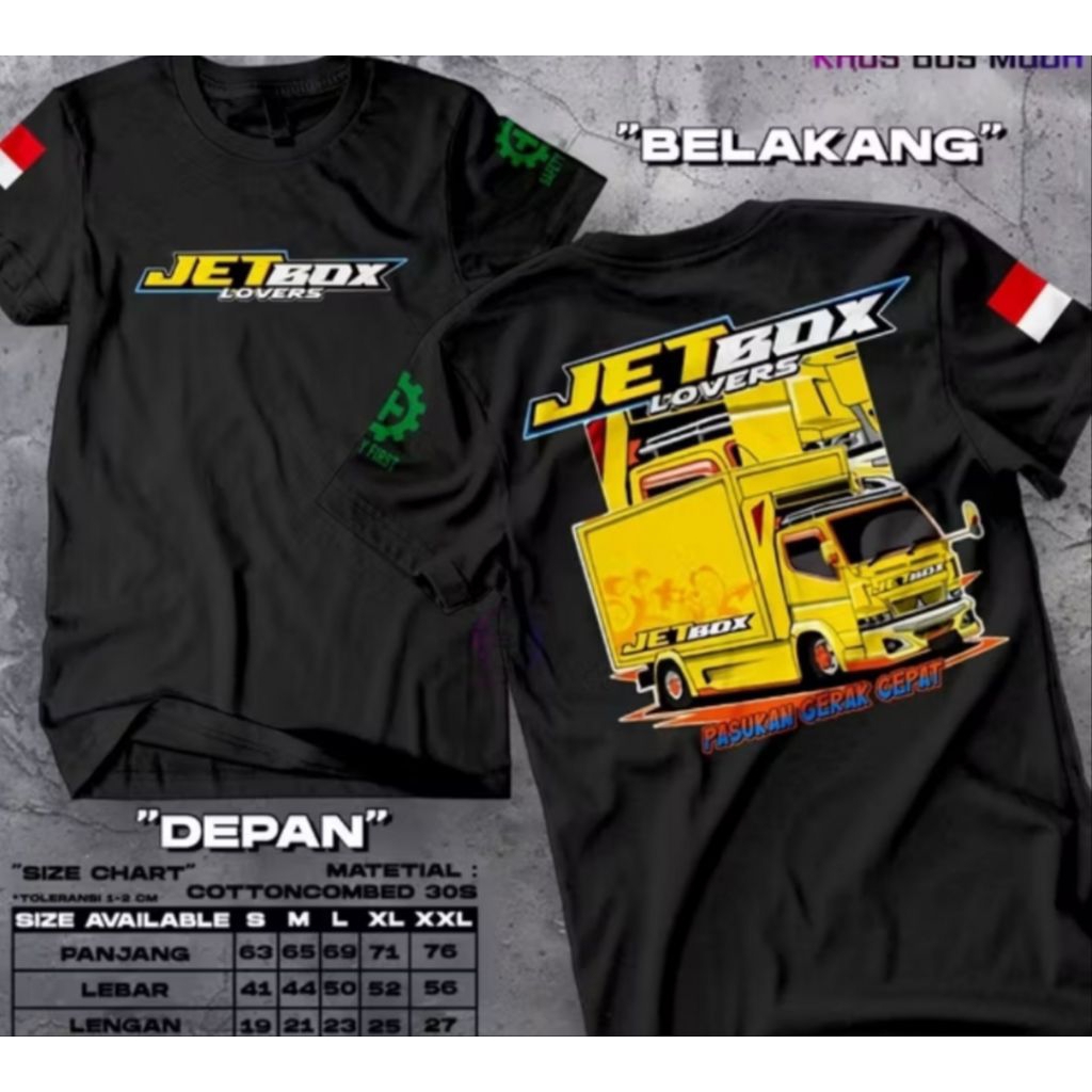 KAOS HITAM JEZ BOX LOVERS- DESAIN GAMBAR  TRUK KUNING- Baju Pria Wanita Keren Bahan Adem &Nyaman