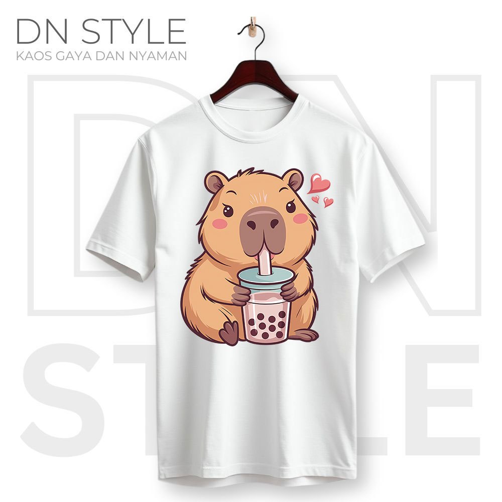 Capy18 - Kaos Capybara Minum Boba - Kaos Lengan Pendek Katun Combed 30s Premium Asli