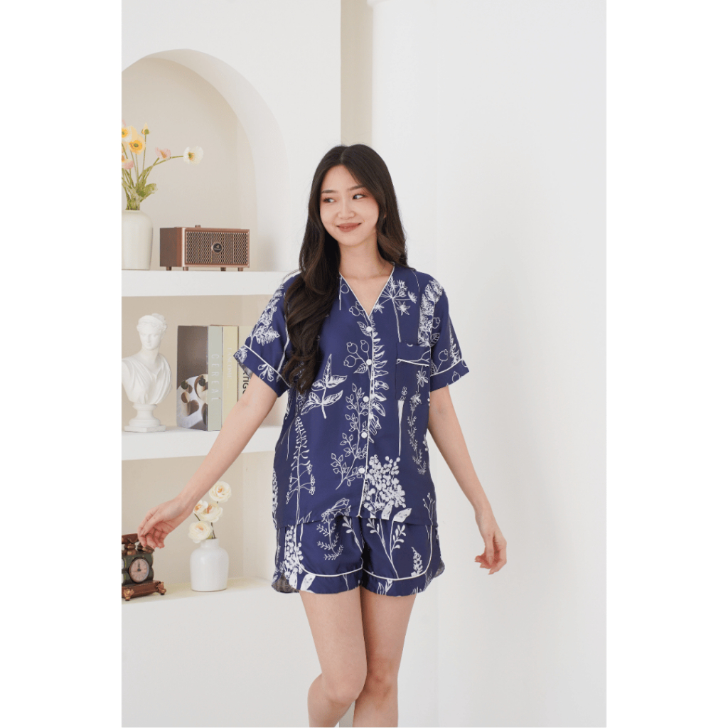 Surrell Sleepwear | Lennon (S-XL) ORGANIC SILK Tencel Non-Collar Pajamas Set Piyama