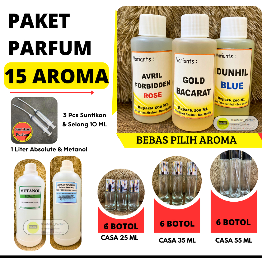PAKET USAHA Parfum Siap Racik 15 Aroma Terlaris Murni 100 ML Repack Berkualitas - Paket Minyak Wangi