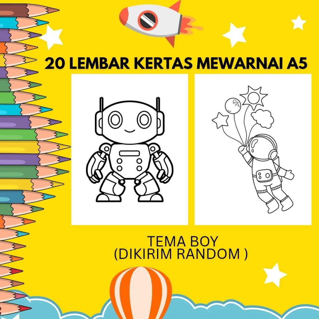 

(MURAH)20 Lembar kertas mewarnai A5 anak TK/PAUD