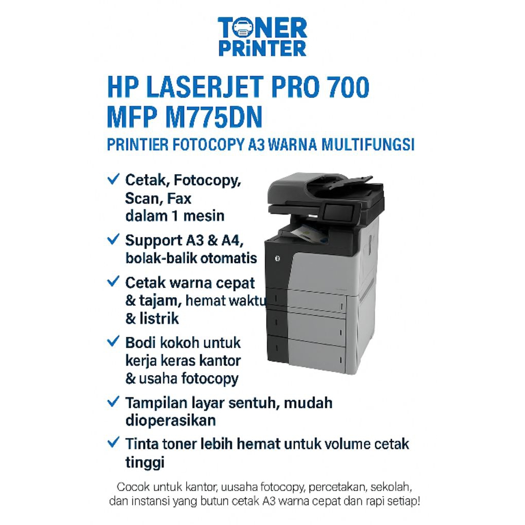 Printer fotocopy hp LaserJet pro 700 mfp m775dn printer A3 color multifungsi