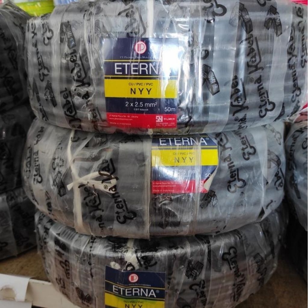 Kabel Listrik ETERNA NYY 2x2,5 Kabel Kawat Tembaga Isi 2 Warna Hitam Kabel Outdoor 50 M Meter 1 Roll