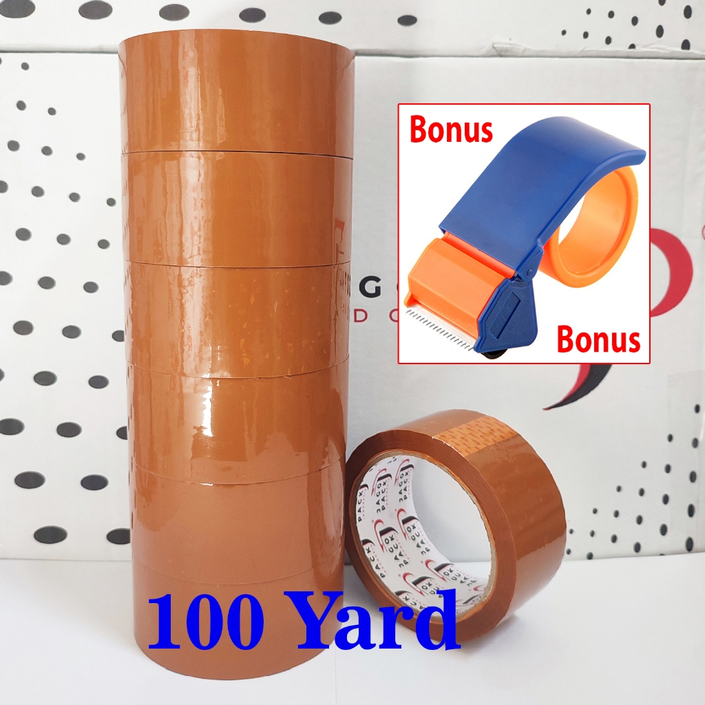 

(Bonus Tape Cutter) 6 Pcs Lakban Coklat 45mm x 100 yard Ekonomis - Lakban Packing Paket