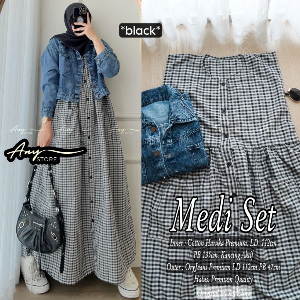 Setelan Gamis Motif Atasan Jeans Outer Rok Denim Ory By ANY