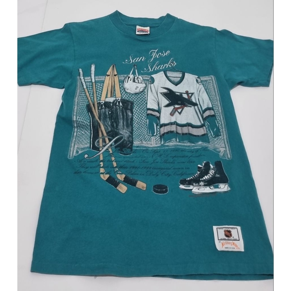 Kaos Vintage Rare tahun 1991 SanJose Sharks NHL Nutmeg