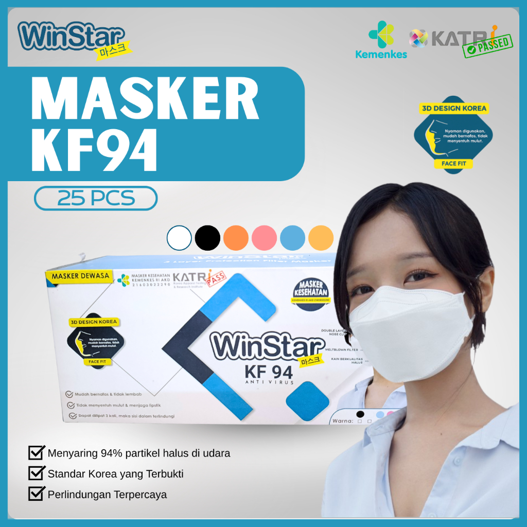 WinStar MASKER KOREA KF94 - Masker Kesehatan 3 PLY (25 PCS) - SERTIFIKAT KEMENKES RI