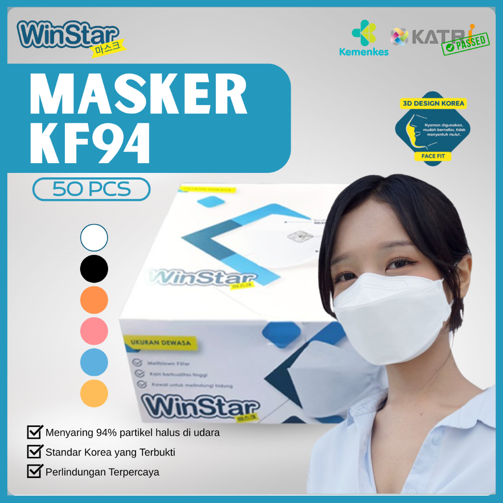 WinStar MASKER KOREA KF94 - Masker Kesehatan 3 PLY BOX (50 PCS) - SERTIFIKAT KEMENKES RI