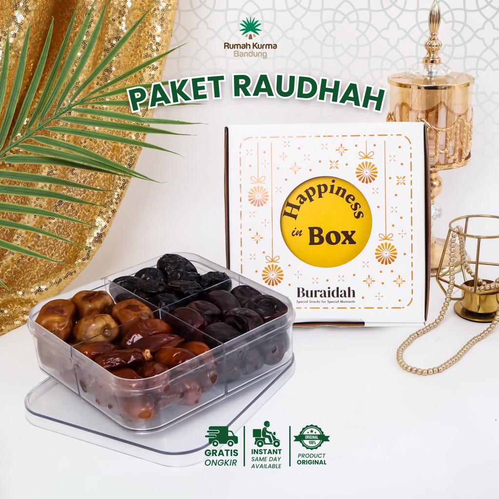 

Hampers Aneka Kurma Box 4 in 1 Sekat Cemilan Sehat Organik (PAKET RAUDHAH)