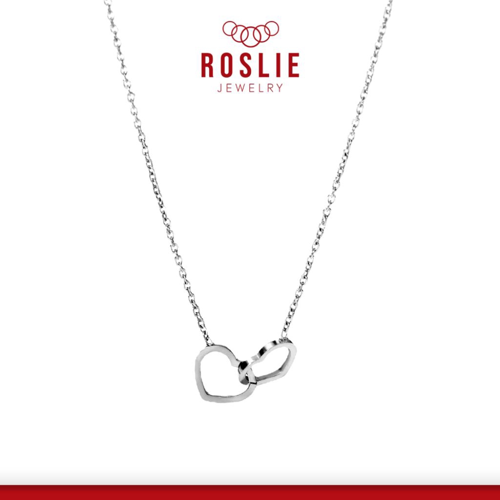 Kalung Silver Motif Double Love Bolong Titanium Anti Karat - Roslie Jewelry