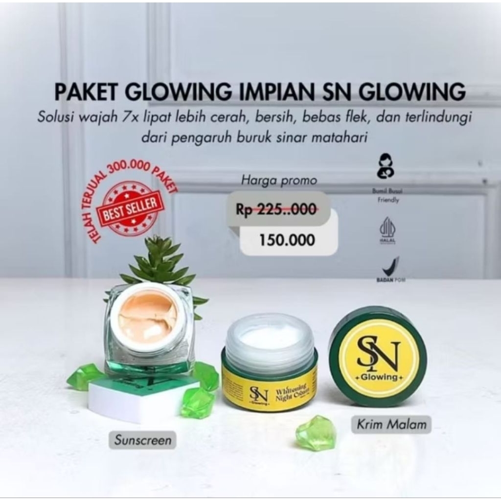 ( SN Glowing Susi Syamsir ) SUNSCREEN SN GLOWING / CREAM SIANG SN GLOWING / ETALASE ECER SN GLOWING 