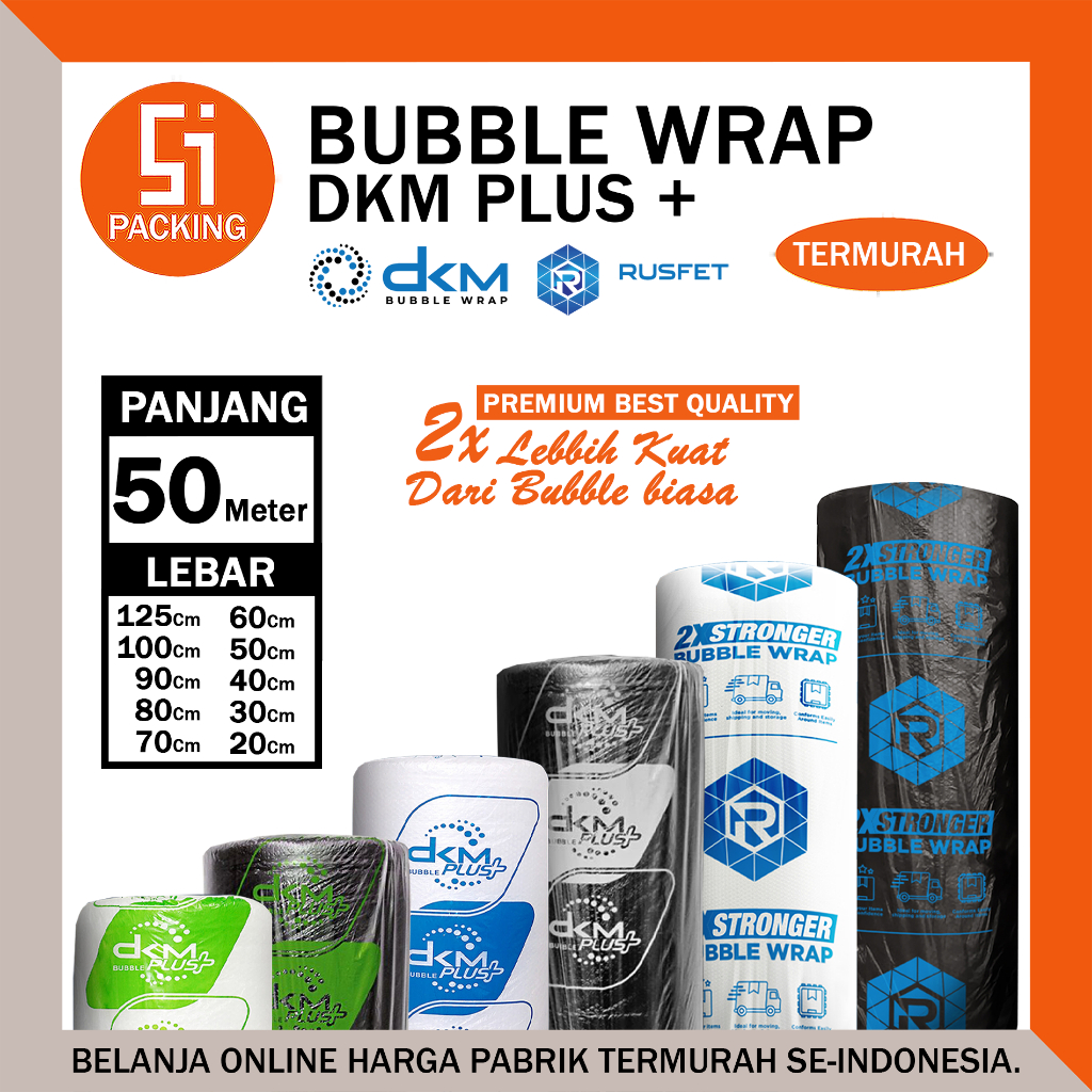 

Plastik Packing Bubble Wrap Merek DKM RUSFET 125cm x 50meter Bening & Hitam Murah (LINK EKSPEDISI) / Bubble Wrap Roll 125 X 50 Meter