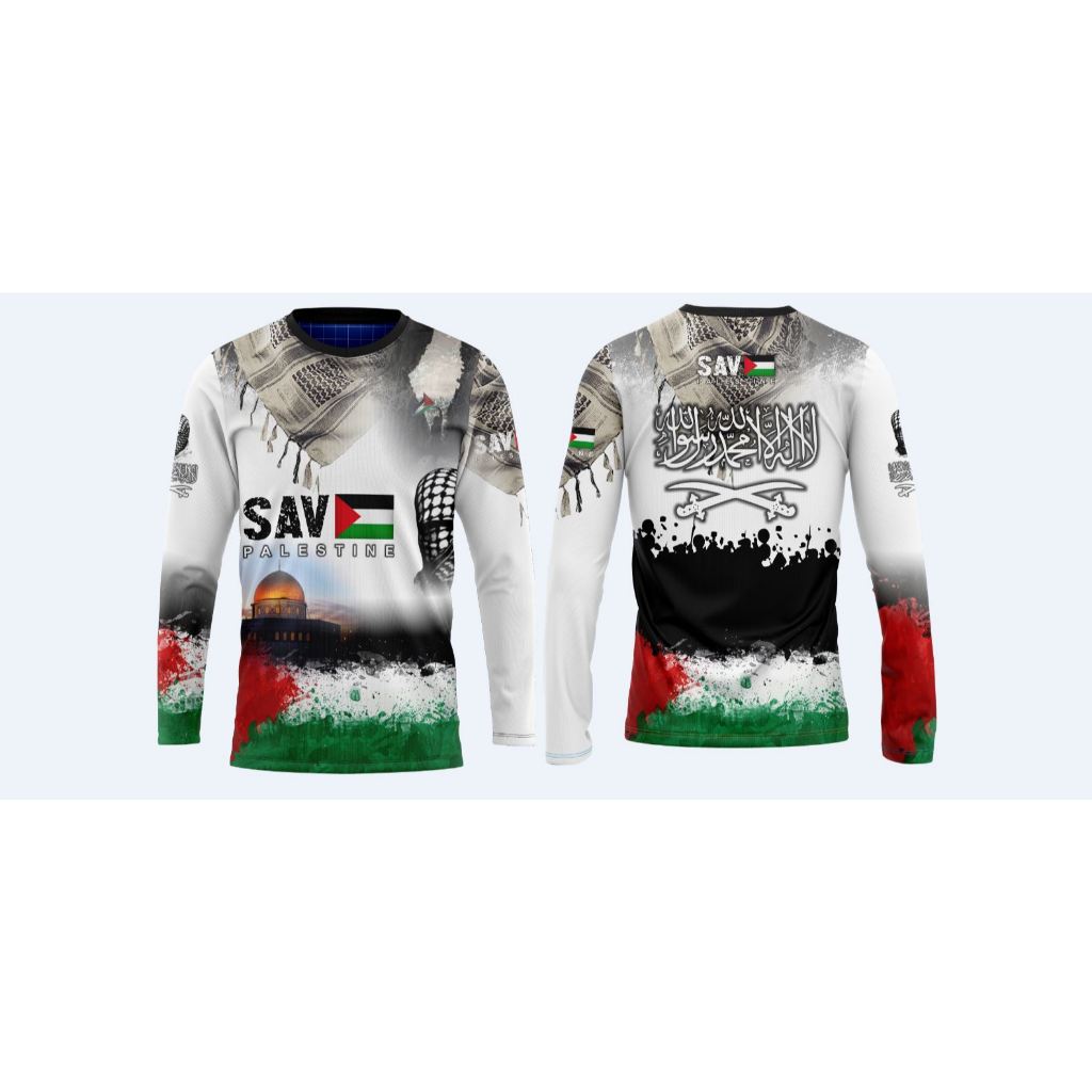 BAJU KAOS JERSEY PALESTINA Lengan Panjang PUTIH Keren