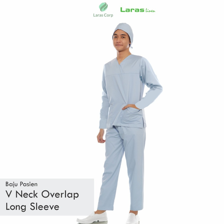 Laras Linen - Setelan Baju Perawat Pria Lengan Panjang V Neck Overlap