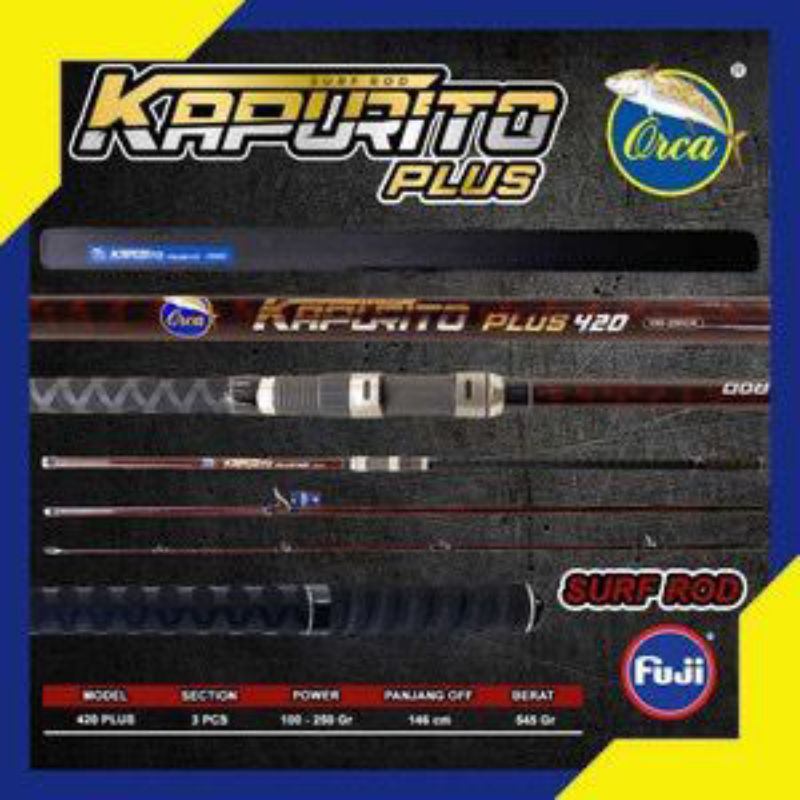 Joran Orca Kapurito Sambung 3 Fuji / Non Fuji Carbon X-Wrap Design Panjang 420