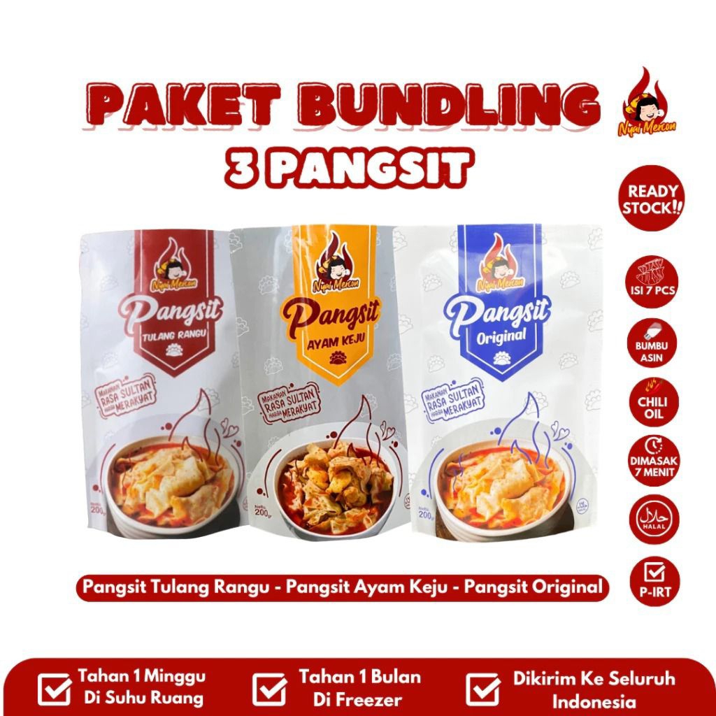 

Pangsit Paket Bundling Tiga Varian Pangsit Nyai Mercon