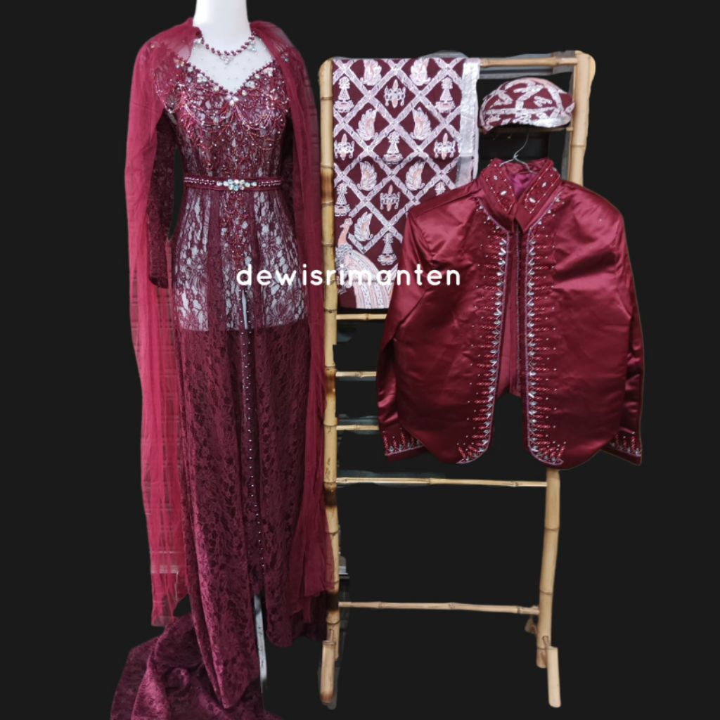 Set Gaun-Beskap-Jarik dan Blangkon/Paket baju pengantin Jawa