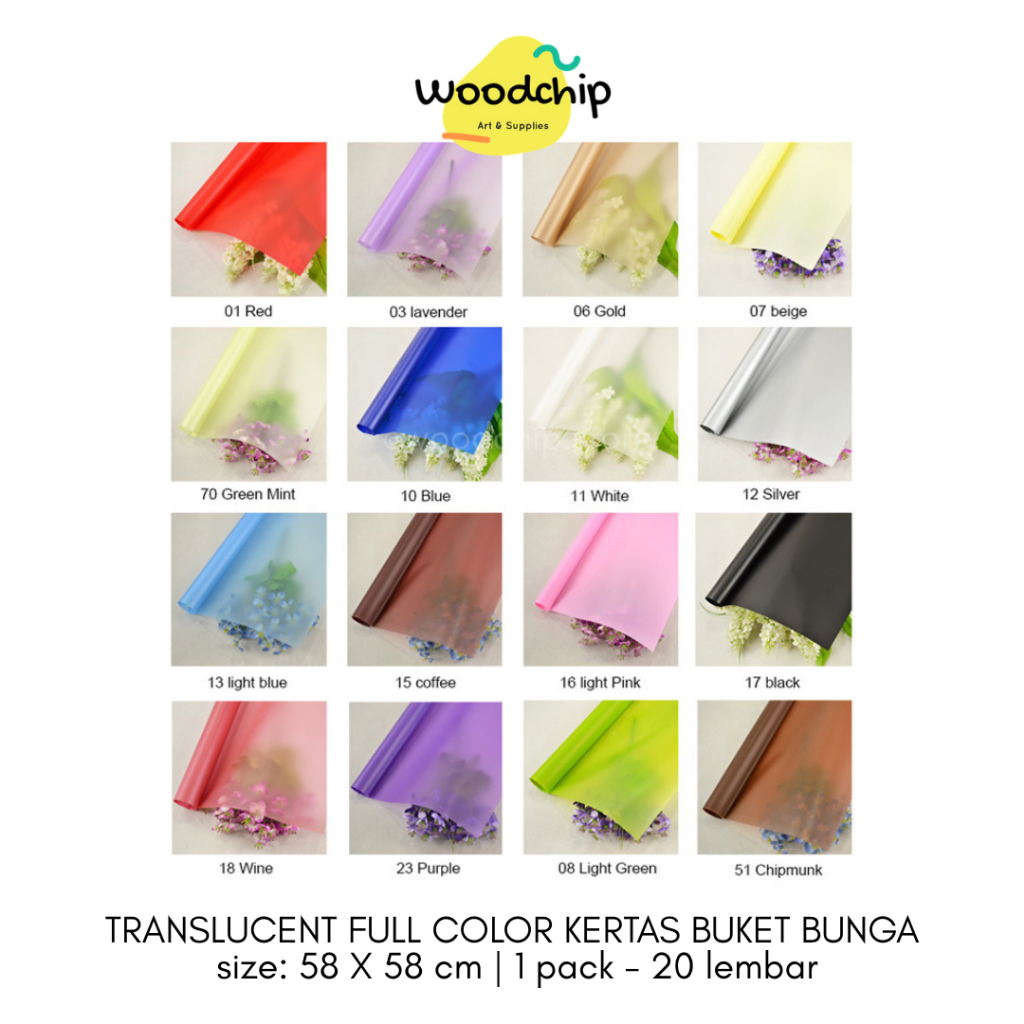 

[LEMBAR] TRANSLUCENT FULL COLOR KERTAS BUKET BUNGA BOUQUET KERTAS KADO WRAPPING PLASTIK TRANSPARENT
