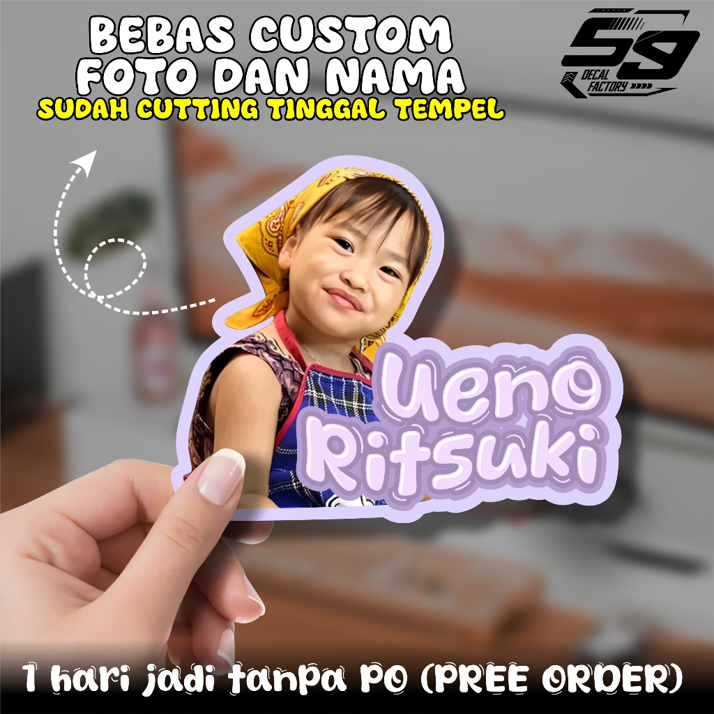 

sticker custom foto dan nama , tanpa PO dan Banyak pilihan warna