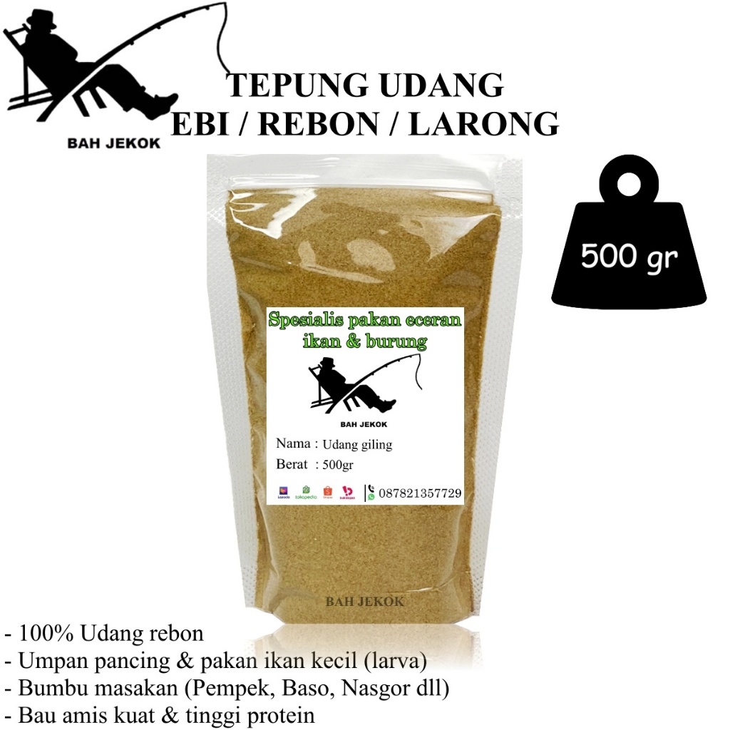 

Udang Rebon Ebi Larong giling untuk umpan pancing ikan & bumbu masakan (500gr)