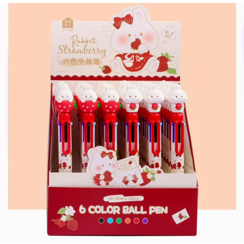 

(2PCS) PULPEN KUKI 6W KK-7044 RABBIT STRAWBERRY / BALLPEN / PENA WARNA WARNI