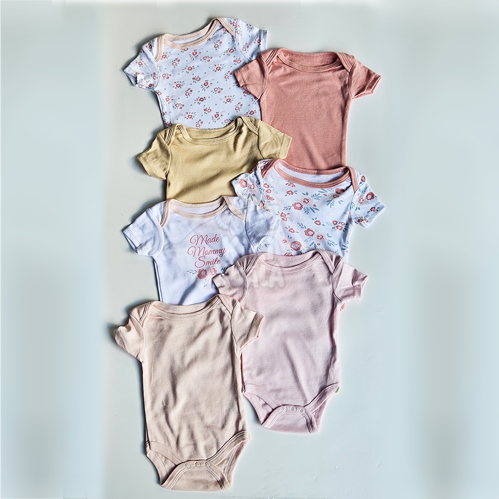 Set 7 Pcs Baju Bayi Perempuan Newborn 0–3 Bulan - Motif Bunga & Warna Pastel Lucu