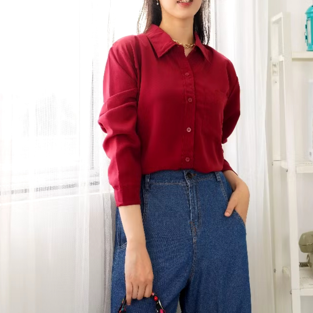 KEMEJA MERAH PUTIH KEMERDEKAAN / KEMEJA ATASAN WANITA MERAH PUTIH LENGAN PANJANG