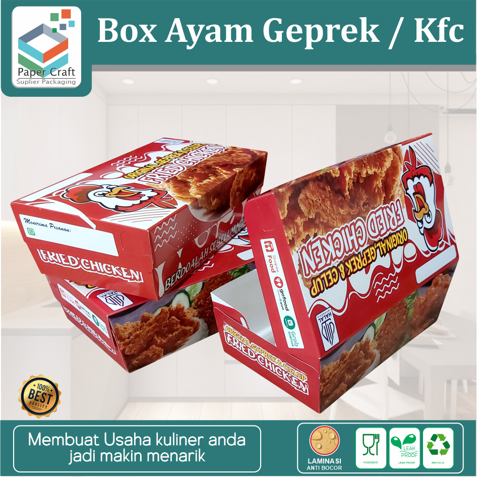 Isi 50 M Lunch Box Paper Dus Ayam Geprek Celup Fried Chicken Kotak Makan Ivory Laminasi Premium