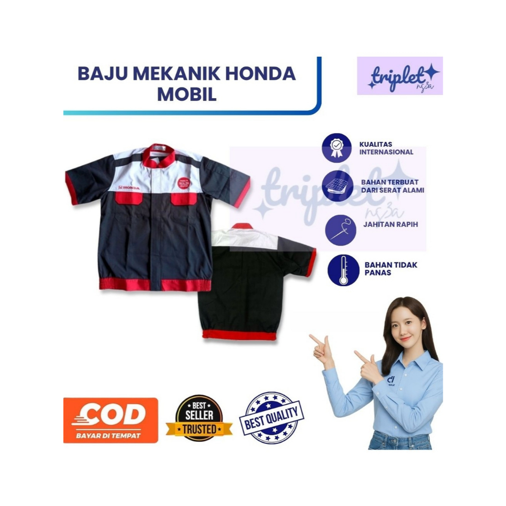 Baju Mekanik Honda Mobil New / Wearpack Honda Mobil / Wearpack Honda Merah Hitam/ Wearpack Bengkel