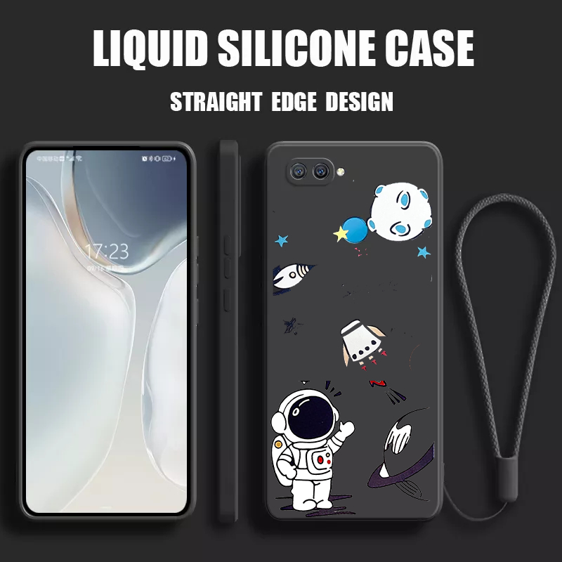 Case Oppo A5S A12 A7 F9 CUTE ASTRONAUT Cartoon Silicone Square Gambar FREE TALI LANYARD