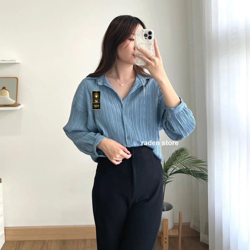 RADEN | Ha-ri Shirt - Kemeja Wanita Oversize - Kemeja Lady Crush - Shirt Basic Polos
