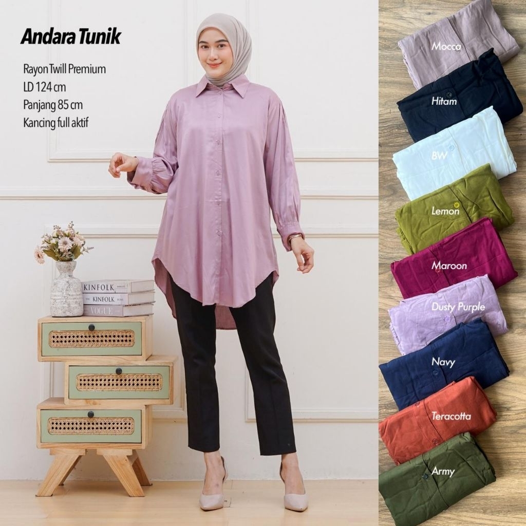 ANDARA TUNIK JUMBO RAYON TWILL / Tunik Polos / Tunik Rayon / Tunik Jumbo