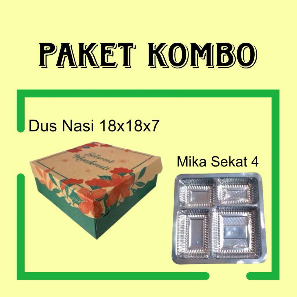

KOMBO HEMAT !!! PAKET DUS NASI DAN MIKA SEKAT 4 || KARDUS UK 18x18x7 || MIKA MAKANAN ||