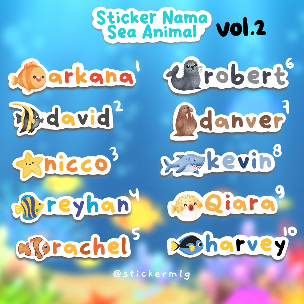 

STICKER LABEL NAMA SEA ANIMALS VOL 2