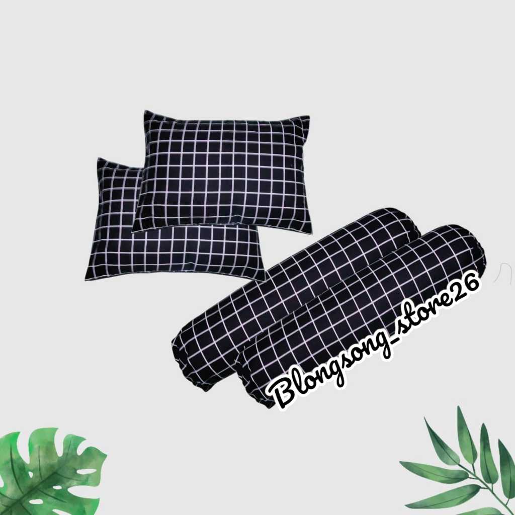 1 set sarung bantal tidur isi 4 pcs 2 sarung bantal 2 sarung guling motif kotak aesthetic