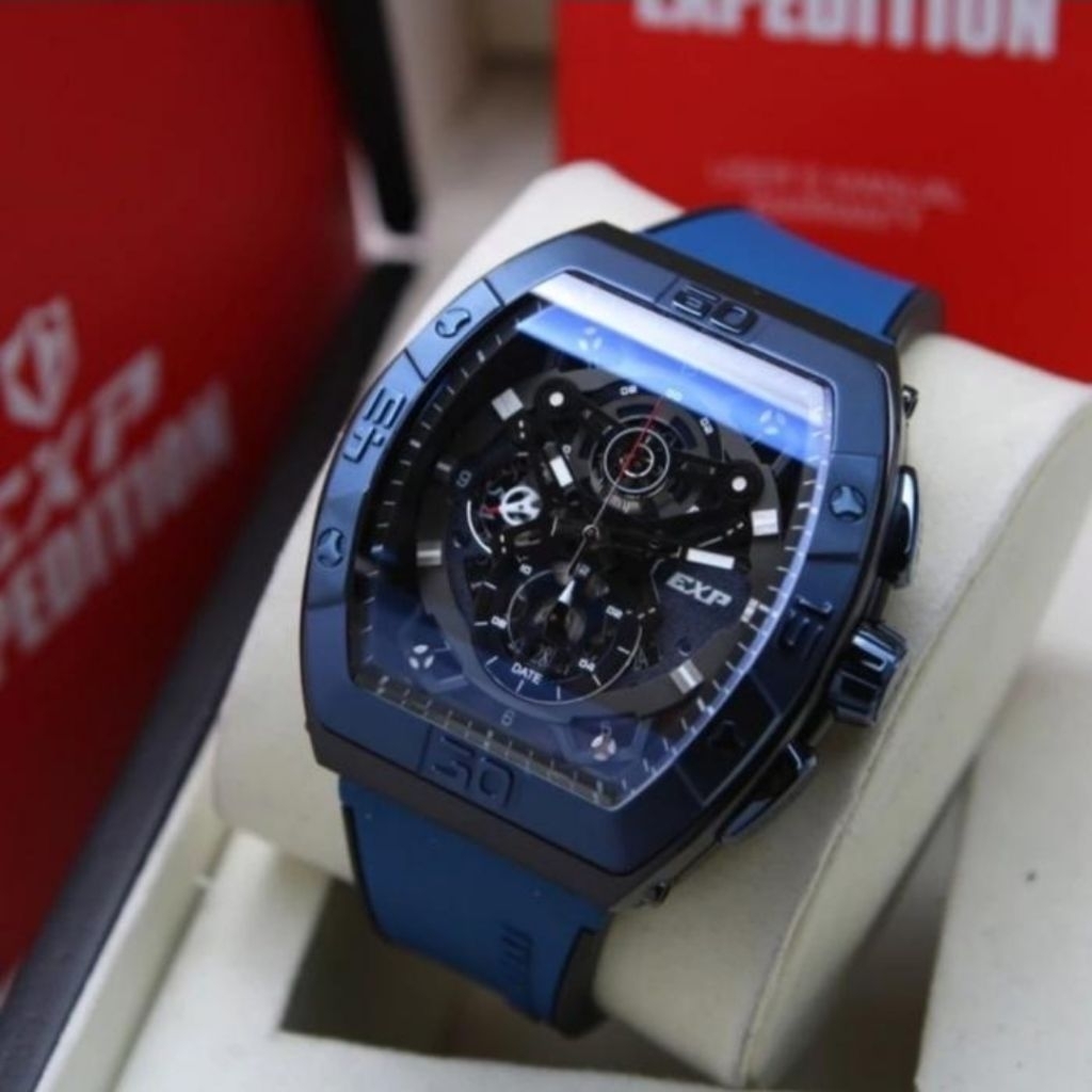 JAM TANGAN PRIA ORIGINAL EXPEDITION  EXP E6800MC  BLACK BLUE RUBBER STRAP
