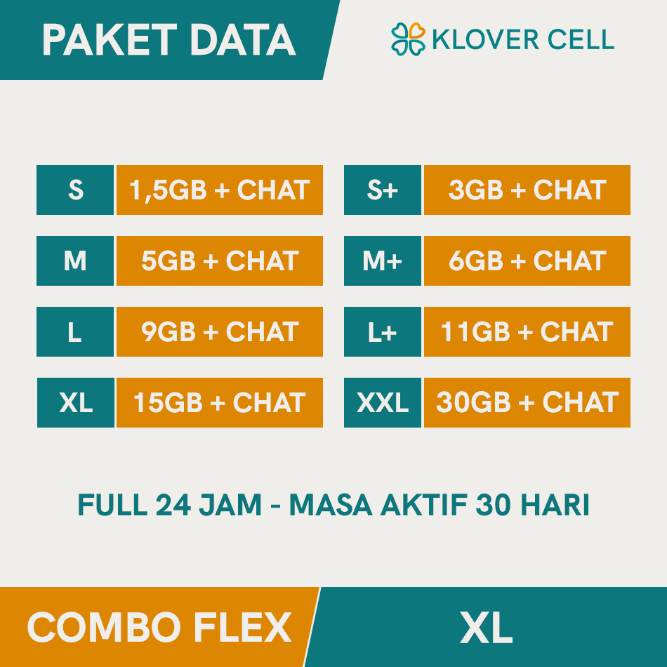 Inject Kuota XL Xtra Combo FLEX 1,5GB 3GB 5GB 6GB 9GB 11GB 15GB 30GB Paket Data S M L XL XXL