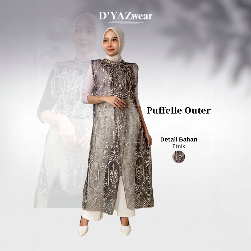 Puffelle Outer Kondangan Tanpa Lengan Vest Brokat Bahan Etnik  Atasan Kebaya  Wanita Kekinian