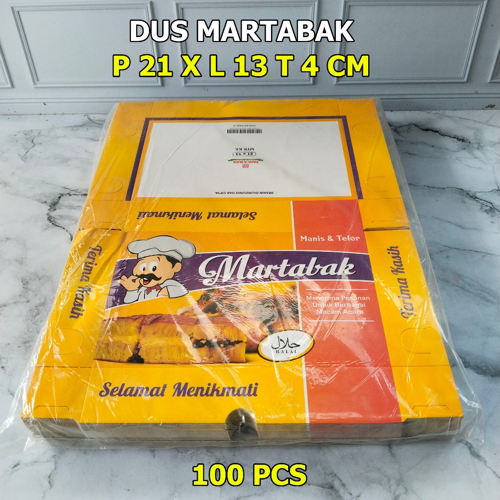 

Dus Martabak manis / Telur P 21x L 13 T 4 CM 100Pcs Tanpa Laminasi BahanDuplex
