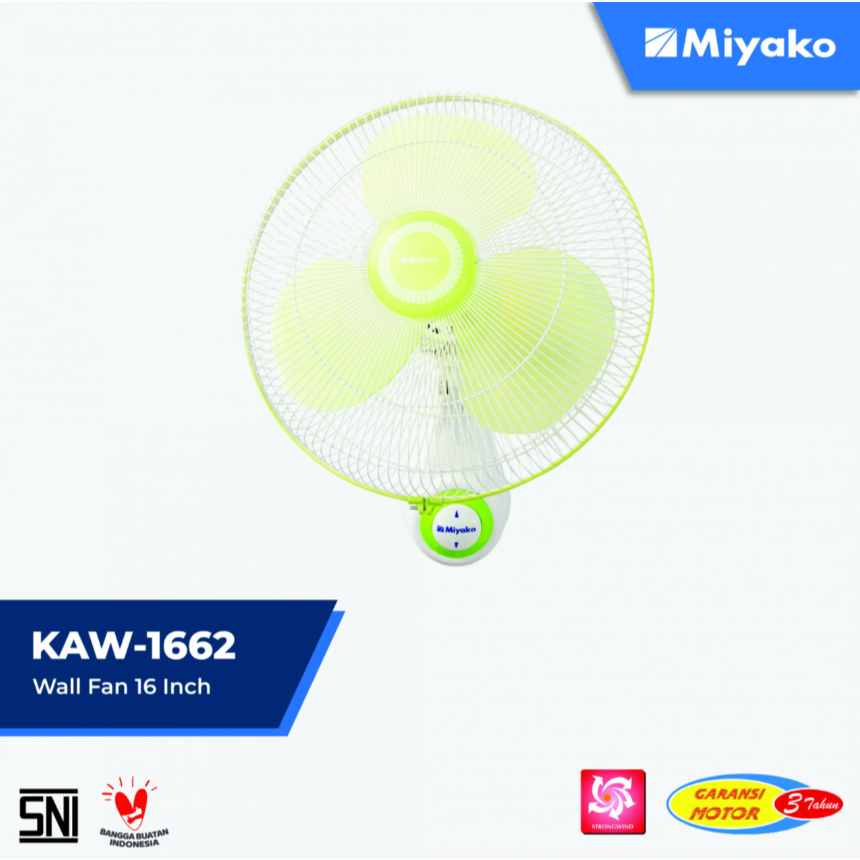 Miyako KAW-1662 Kipas Angin Dinding 16 Inch / Kipas Angin Dinding Plastik / Besi, PL / GB
