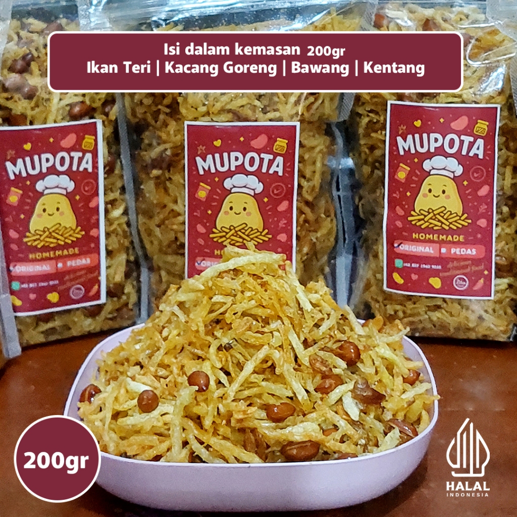 

Kentang Mustofa - MUPOTA - Isi Teri, kacang goreng, bawang goreng - 2 Rasa Pedas dan Original
