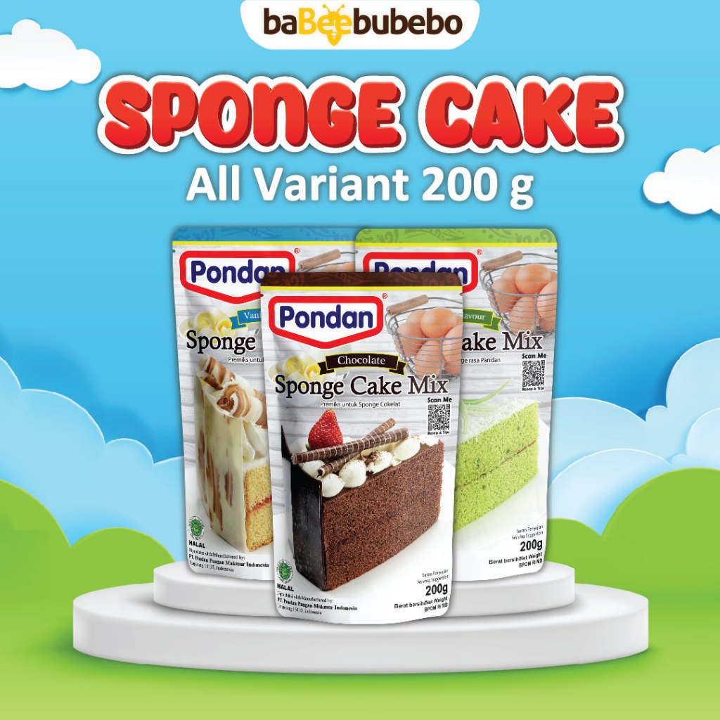 

Pondan Sponge Cake 200g Pandan/Cokelat/Vanilla bolu roti