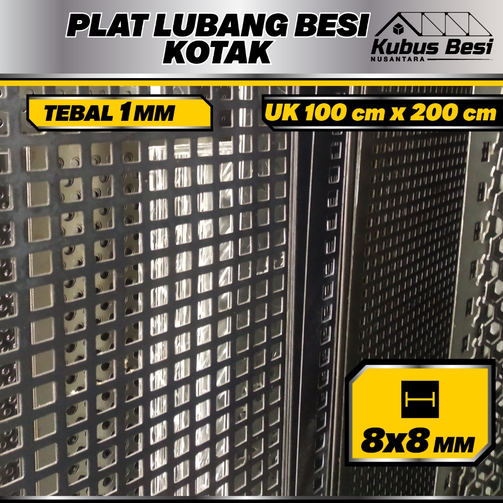 120x240 cm - Plat Lubang Kotak 8 mm - Tebal 1 mm. Ram Gril/Plat Lubang Besi Perforasi