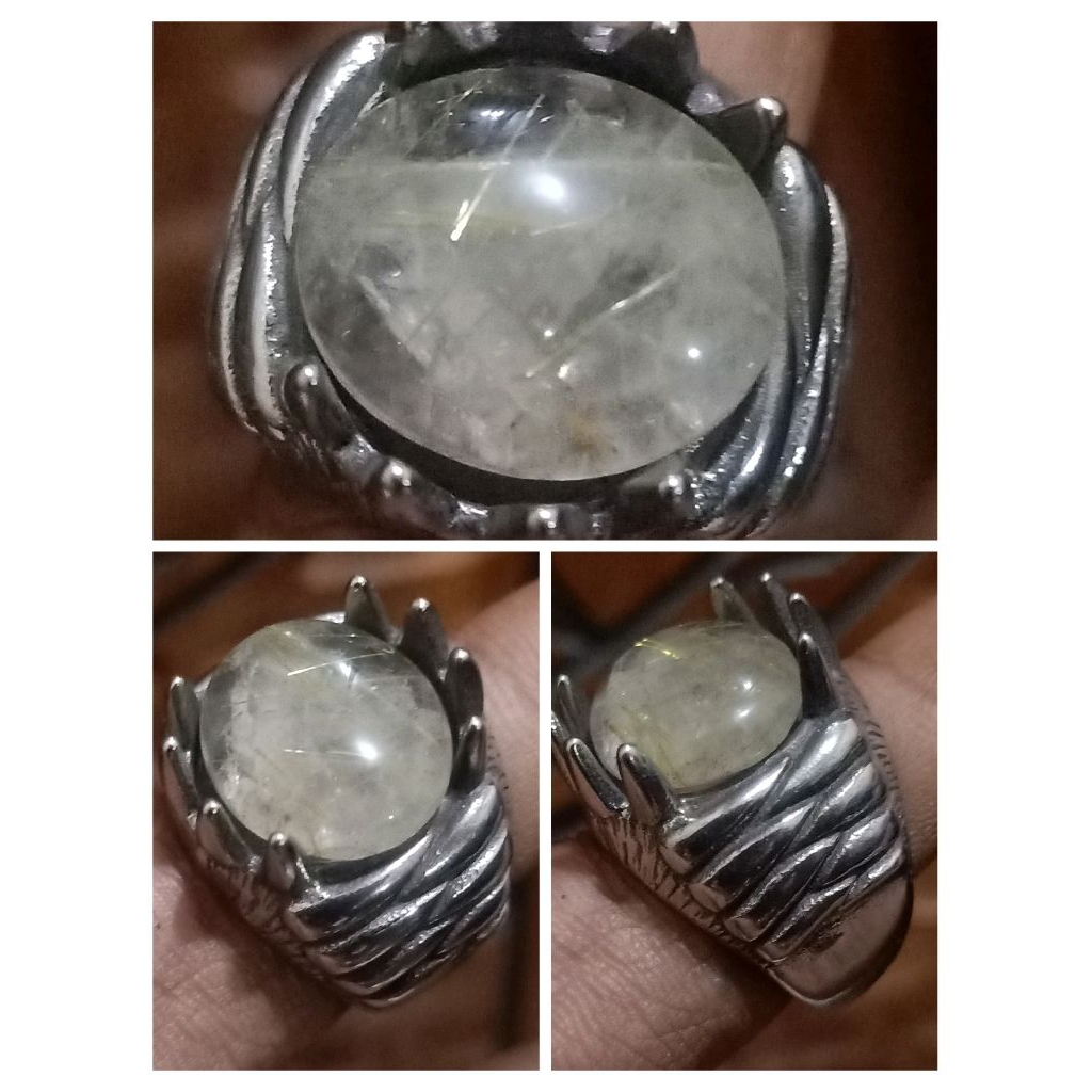 natural kecubung rambut emas ring mata