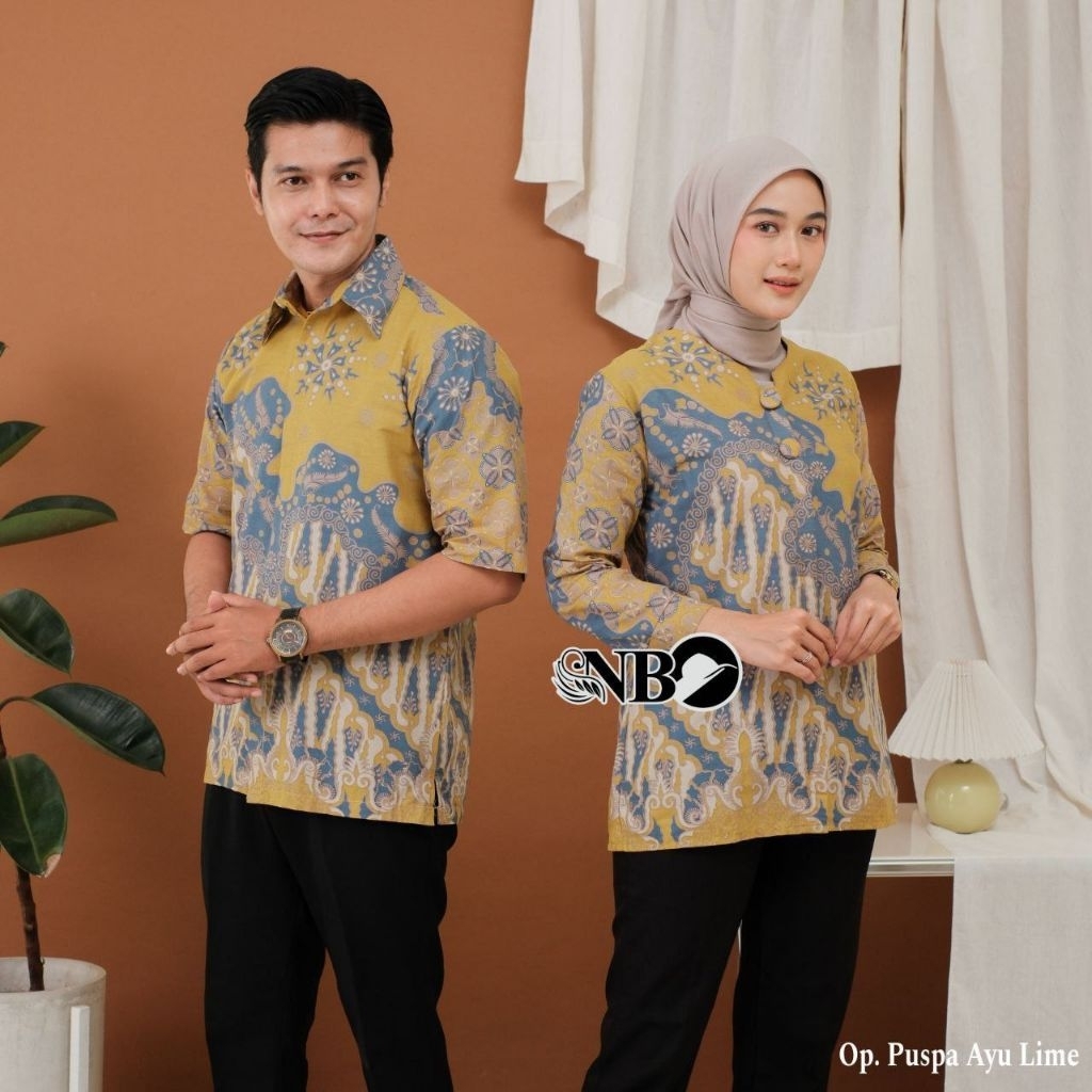 BATIK COUPLE PRIA WANITA ELEGAN MODERN - BATIK WANITA KANTOR - BATIK KEMEJA PRIA